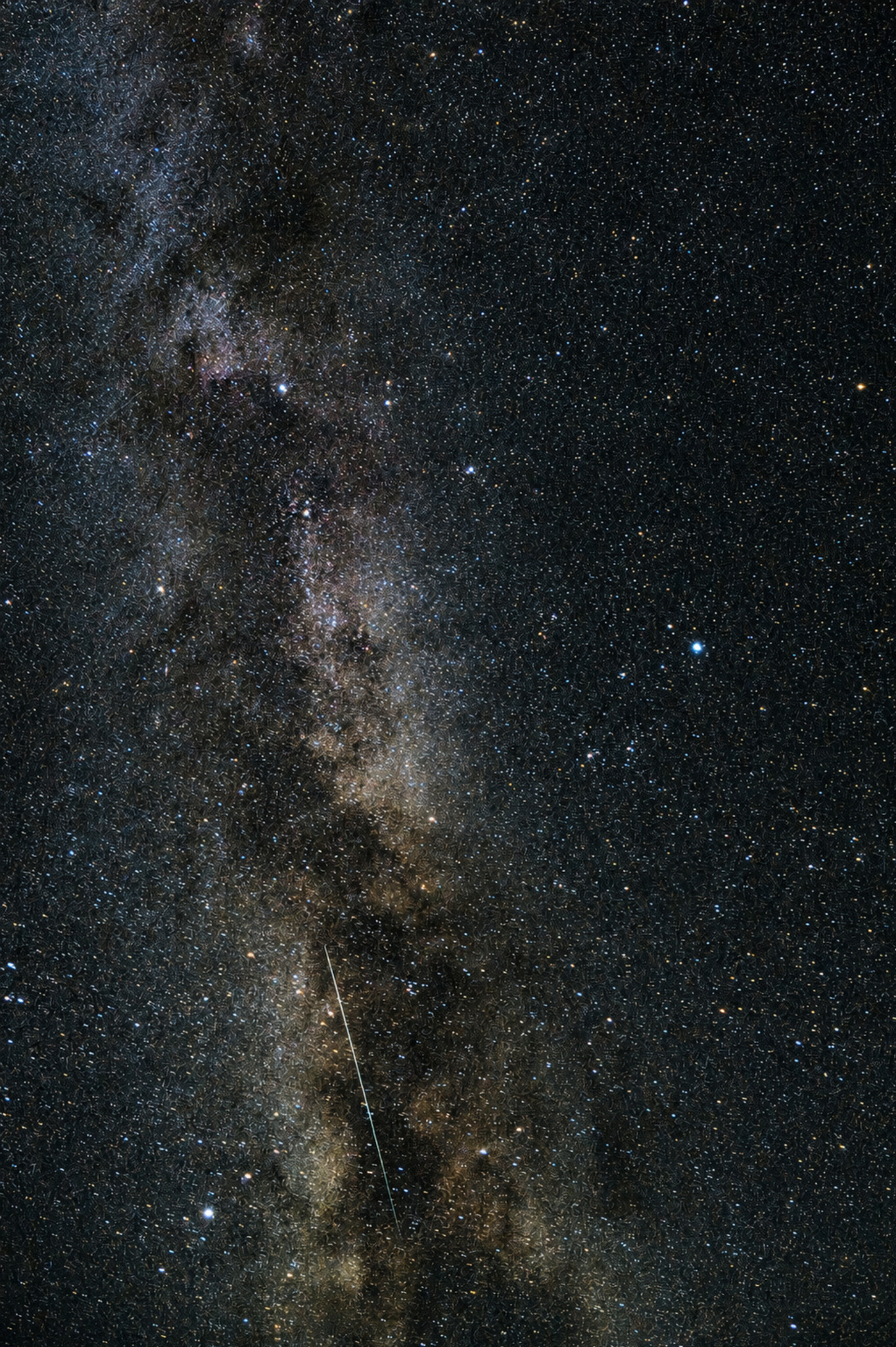 Voie lactée verticale et étoile filante